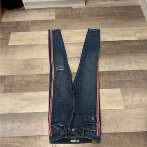 Denim Jeans with Red and White Stripes